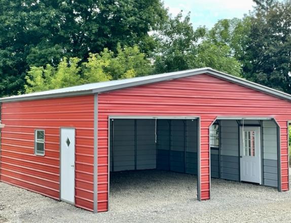 24 x 25 Fully Enclosed 2-Door Carport